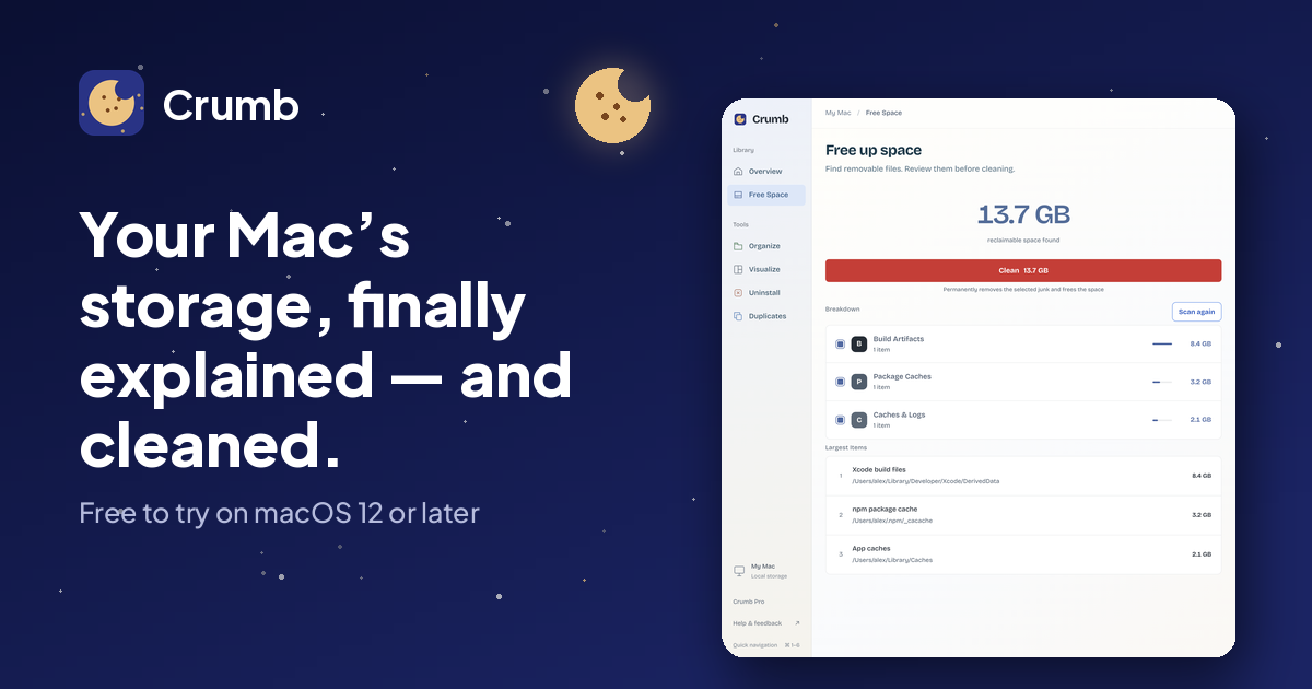 Crumb: Mac storage cleaner. Know what's safe to delete.